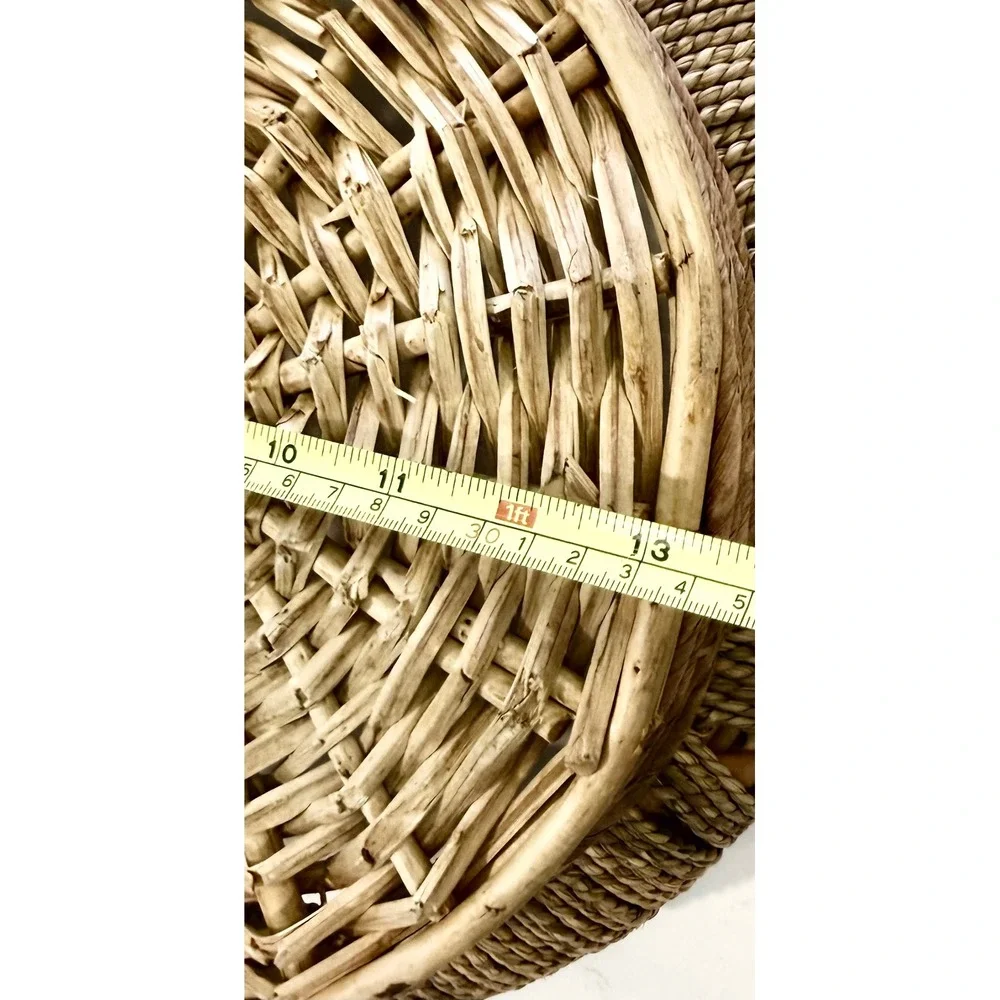 Set of 2 Woven Wicker Rattan Oval Serving Trays with Handles Natural Nesting
